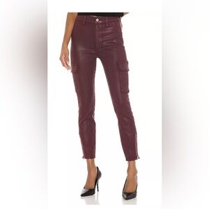 7 For All Mankind Coated Skinny Cargo Pants Merlot Red. Size 29